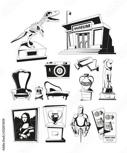 Monochrome pictures for museum exhibition. Vector set isolate