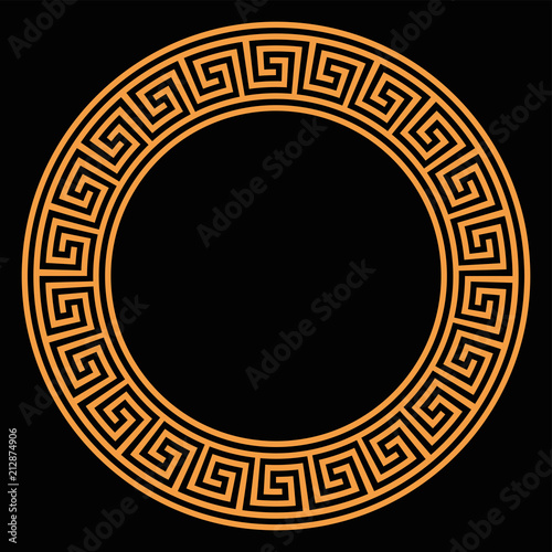 Foto Ring with seamless meander pattern on black background
