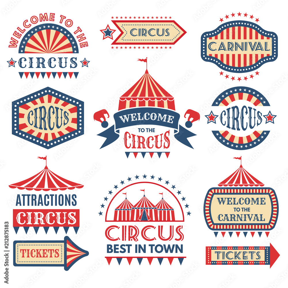 Carnival event logotypes template. Vector badges set isolate