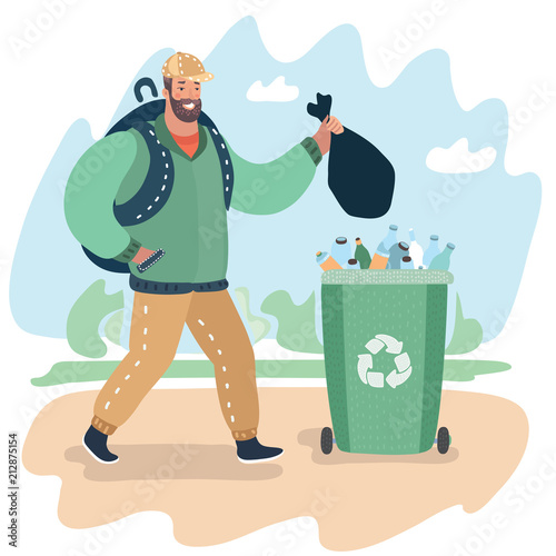 Bearded young man with rubbish bag