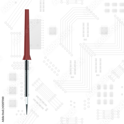 Soldering iron vector illustration. Braze the chip. Hardware
