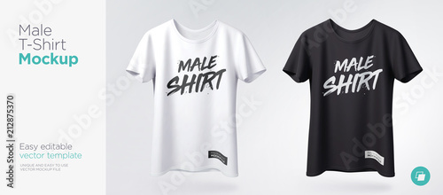 Photo Men's white and black t-shirt with short sleeve mockup