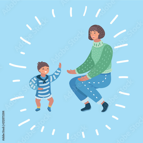 Happy mother with child 2 years boy 