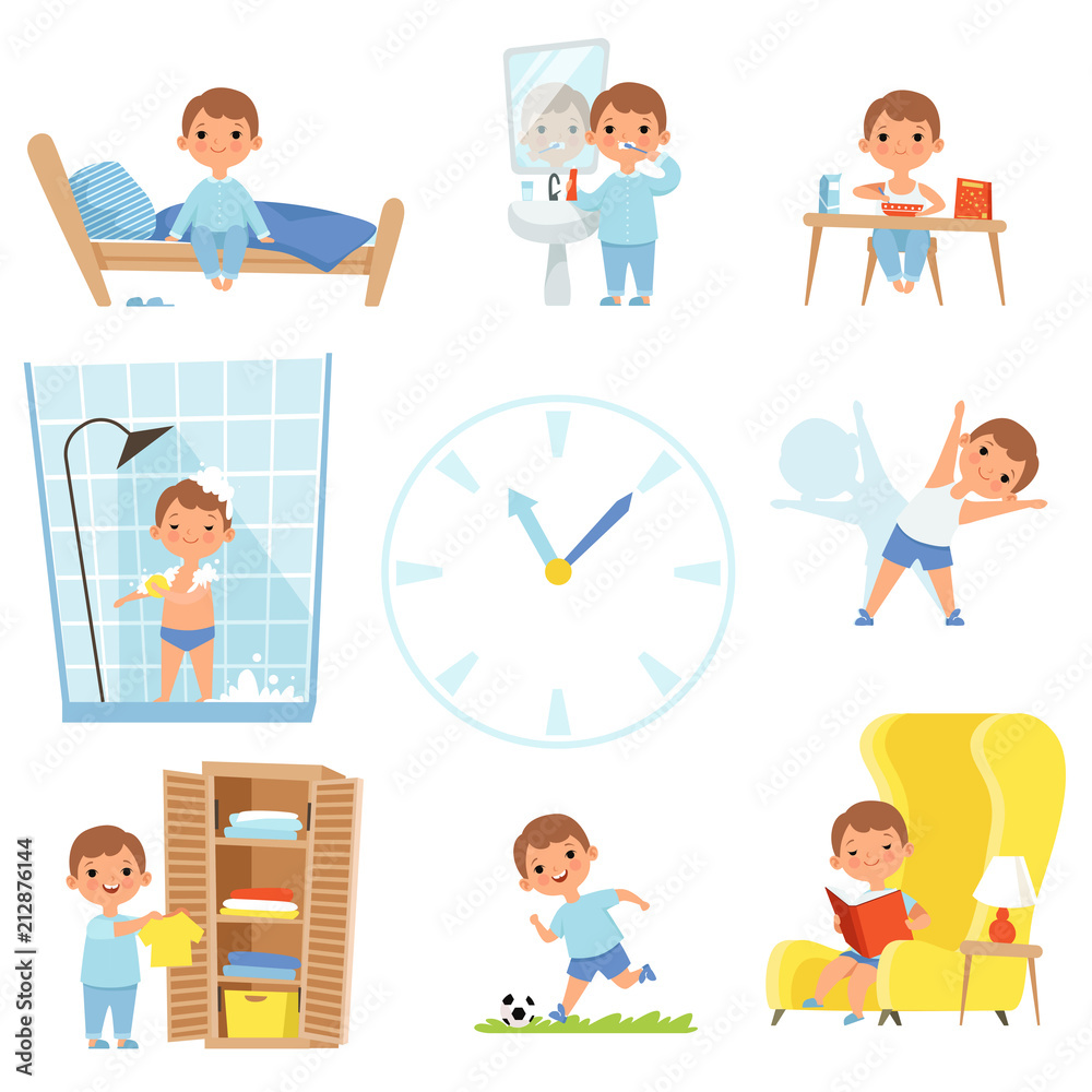 Daily routine. Kids making various cases in all day Daily routine. Kids making various cases in all day