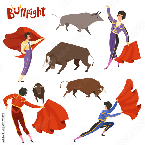 Bullfighting characters. Vector illustration of spanish corrida peoples