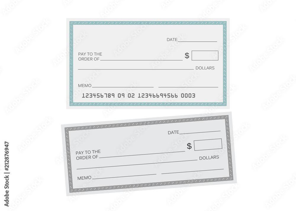 Blank check template. Check vector template. Banking check template Blank check template. Check vector template. Banking check template