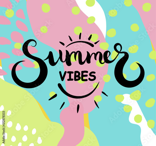 Summer vibes text. Brush calligraphy. Vector illustration
