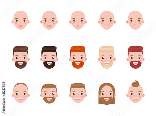Male Heads with Various Hairstyles and Mood Set