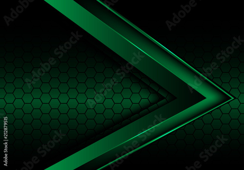 Abstract green metallic arrow on hexagon mesh design modern luxury futuristic background vector illustration.