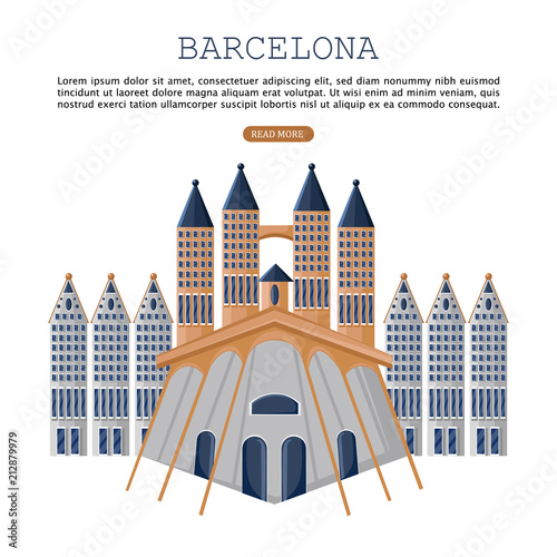 Barcelona architecture card Vector. City famous attractions posters