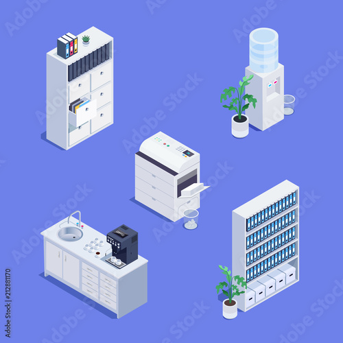 Isometric set of office furniture icons.