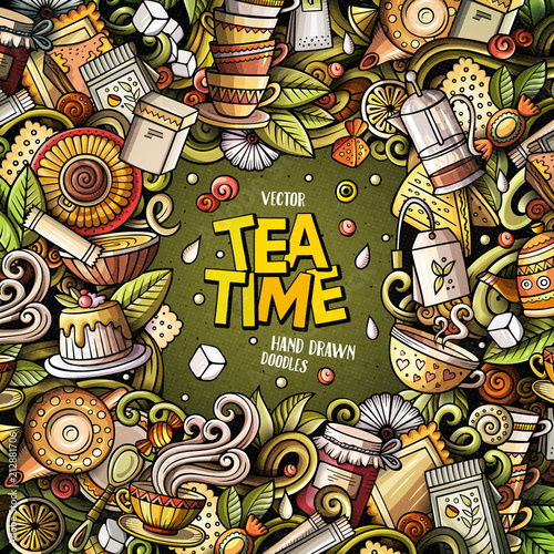 Cartoon vector doodles Tea time frame