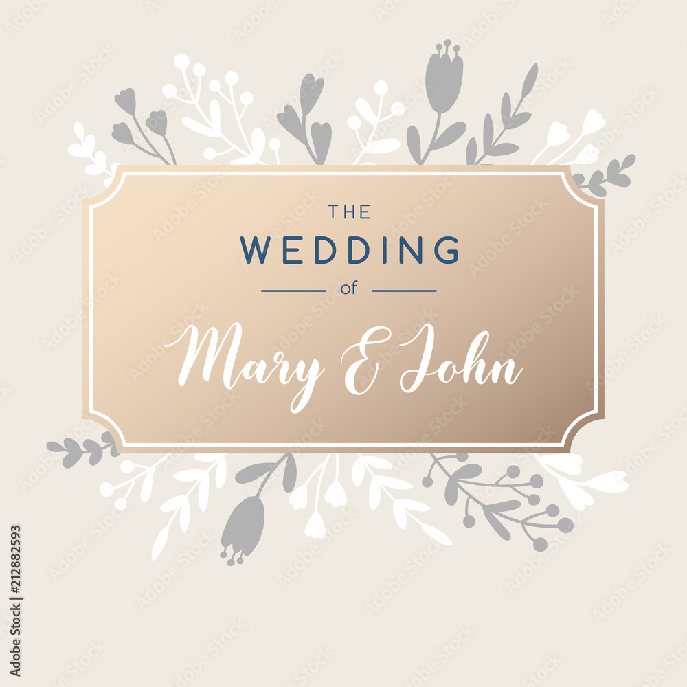 Elegant wedding invitation background. Vector greeting card design with  flowers. Stock Vector | Adobe Stock