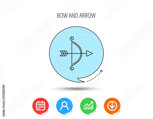 Bow with arrow icon. Valentine weapon sign.