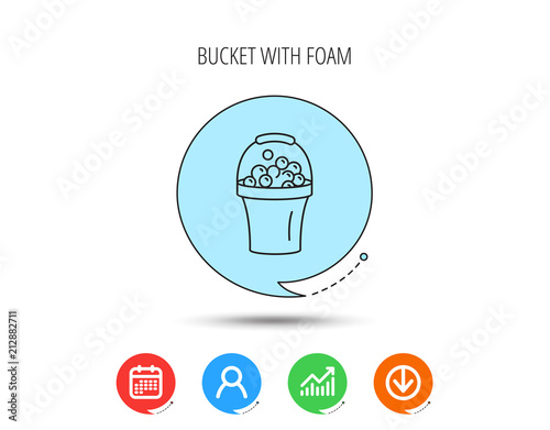 Bucket with foam icon. Soapy cleaning sign.