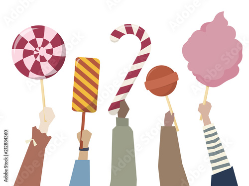 Hands holding sweets and candy