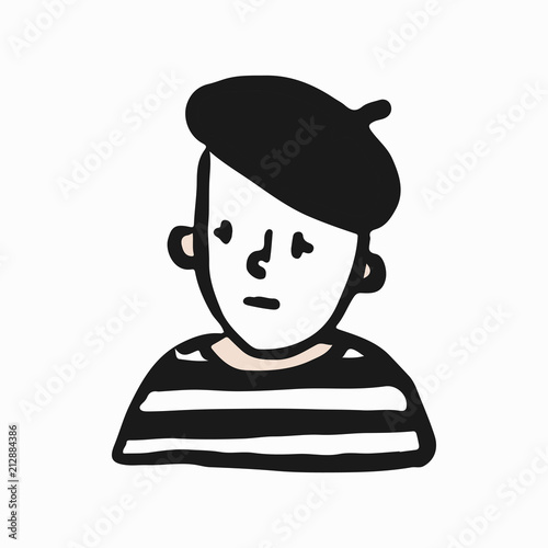 Sad French mime doodle illustration