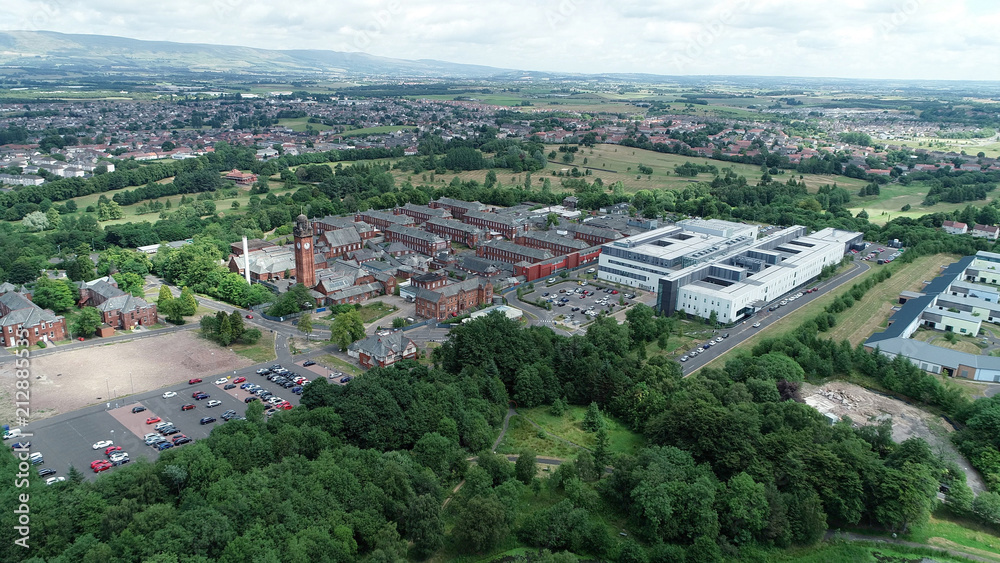 Fototapeta premium Aerial image of Stobhill Hospital in Glasgow, Scotland.