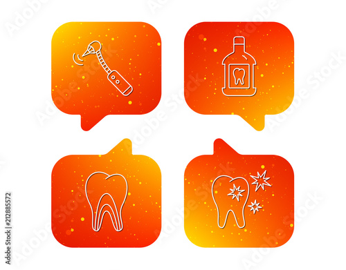 Tooth, mouthwash and dentinal tubules icons. photo