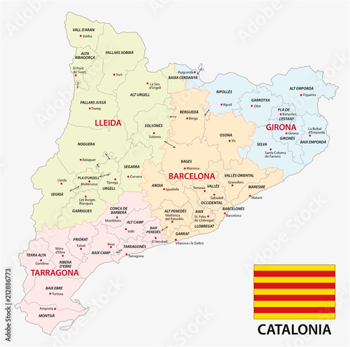 Catalonia administrative and political vector map with flag photo