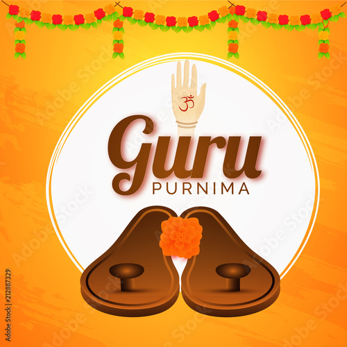 Guru Purnima celebration background decorated with floral garland.