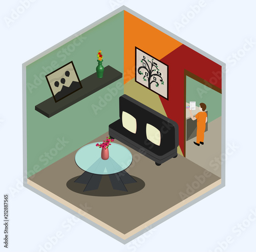 3D isometric drawing room or office interior design.