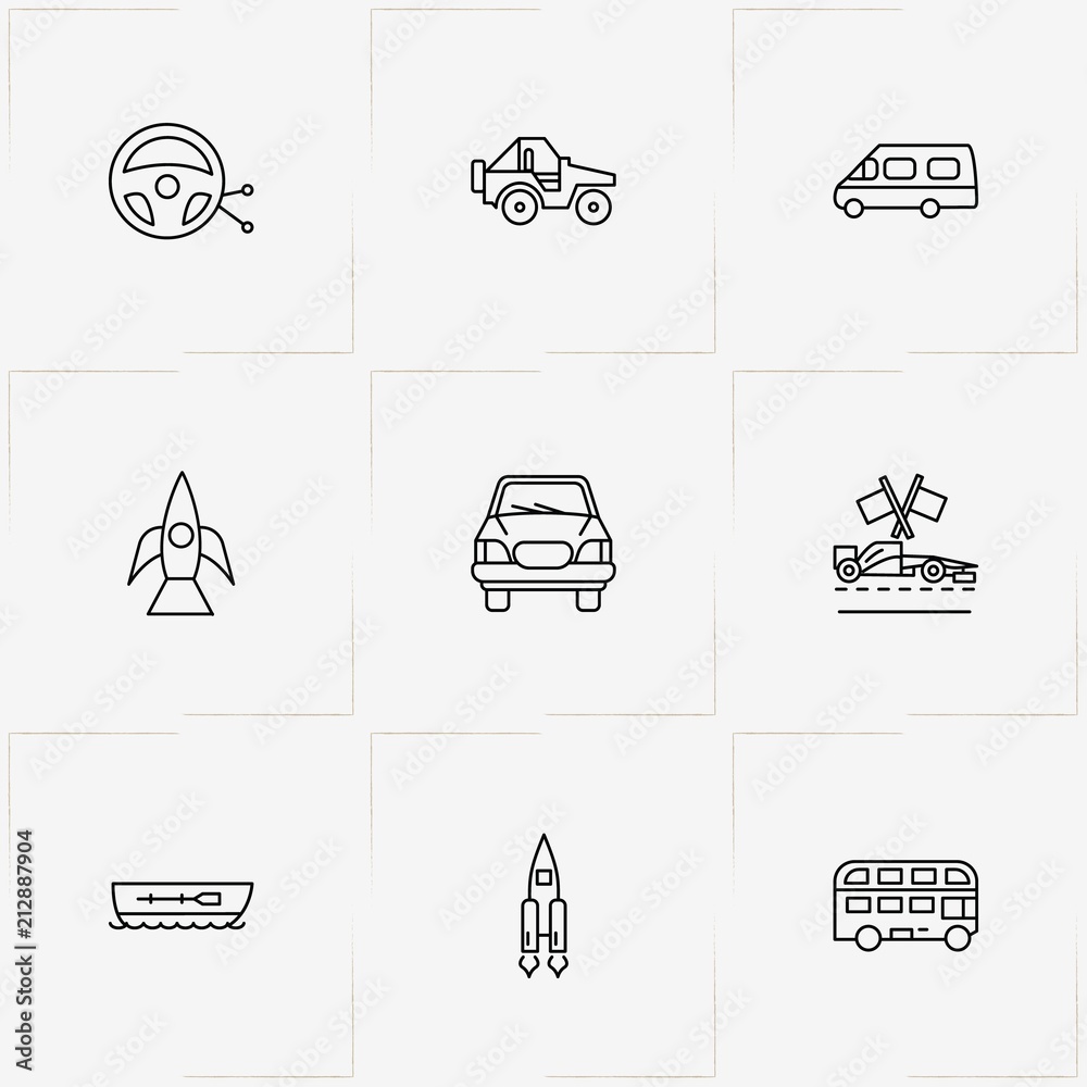 Transport line icon set with car, mini bus and double decker bus Stock ...