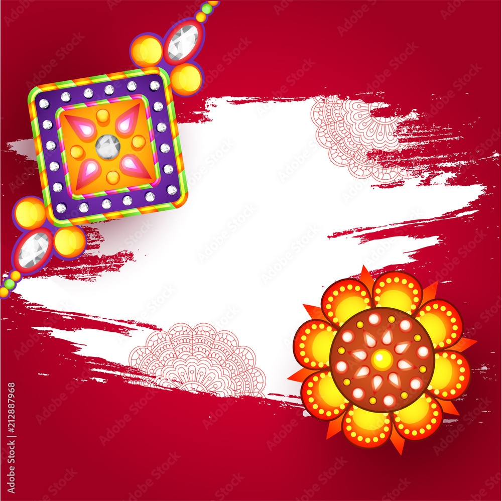 Beautiful floral rakhi on red brush stroke background for Raksha Bandhan  Concept. Stock Vector | Adobe Stock