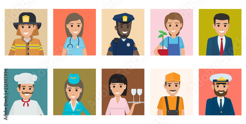 Professions People Cartoon Characters Icons Set