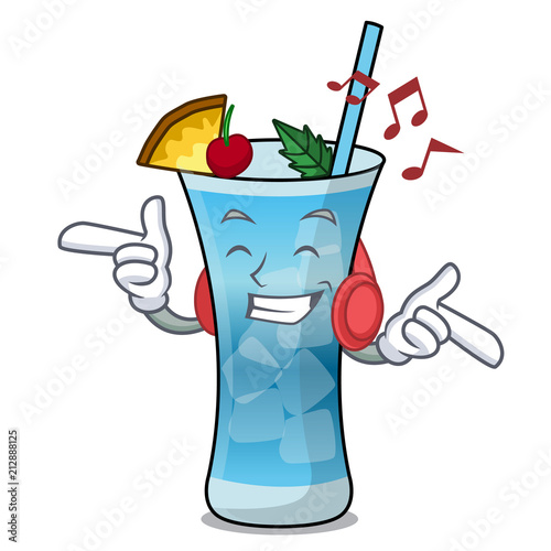 Listening music blue hawaii mascot cartoon