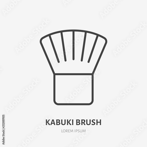 Makeup kabuki brush flat line icon. Beauty care sign, illustration of make up artist equipment. Thin linear logo for cosmetics store.