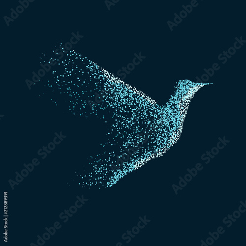 Vector blue bird made from round parcicles.