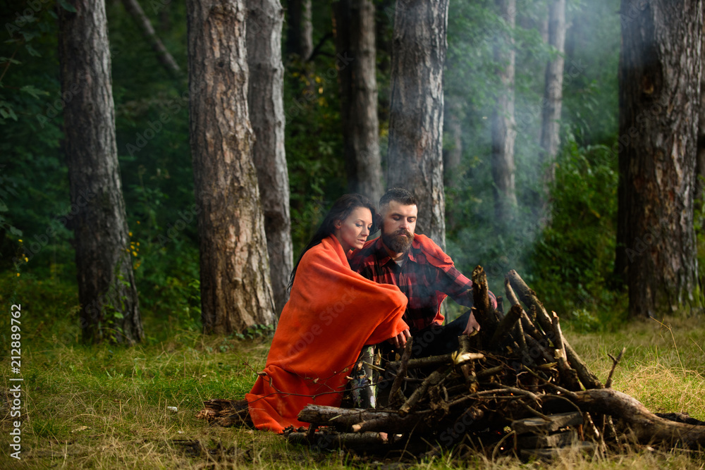 camping, travel, tourism, hike and people concept