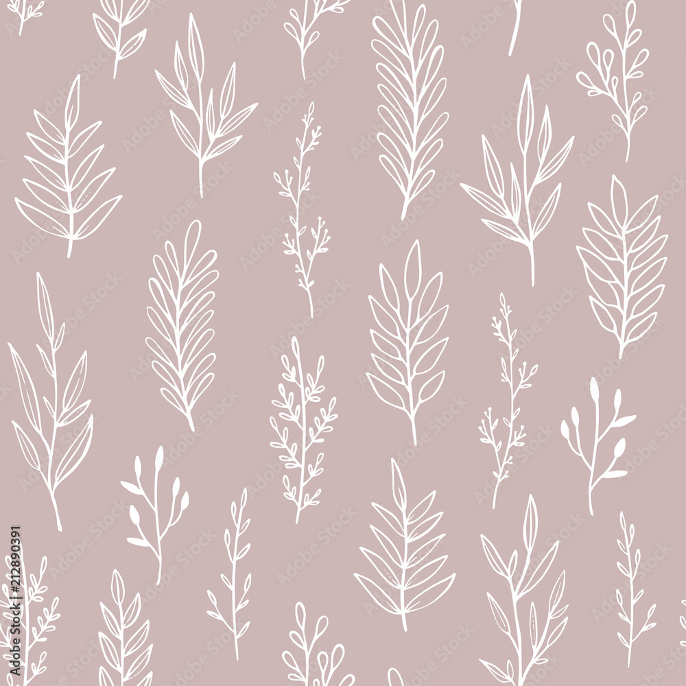 Floral vector pattern with hand drawn branches, leaves and twigs. Romantic vintage botanical seamless background. Floral vector pattern with hand drawn branches, leaves and twigs. Romantic vintage botanical seamless background.