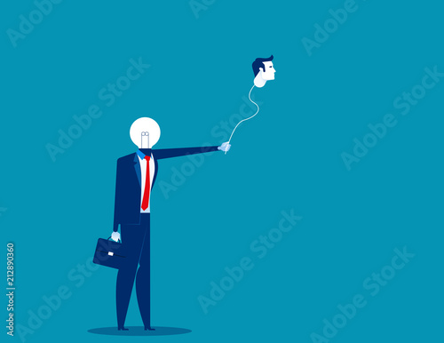 Business with balloon head. Concept business vector illustration. Holding, Human body part.