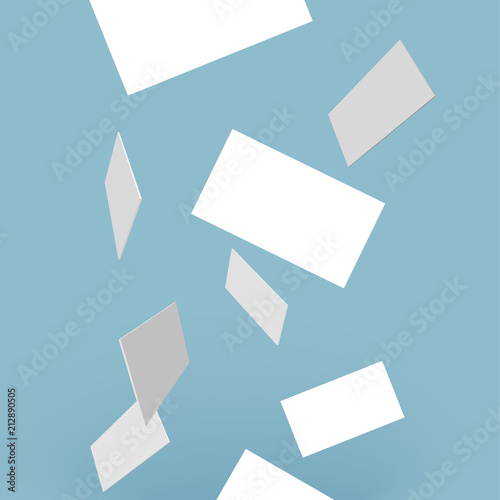 Vector white identity cards on transparent background falling from above.