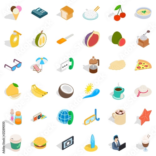 One breakfast icons set. Isometric style of 36 one breakfast vector icons for web isolated on white background