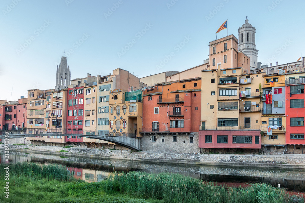 Looking down the River Onyar in Girona Catalonia Spain