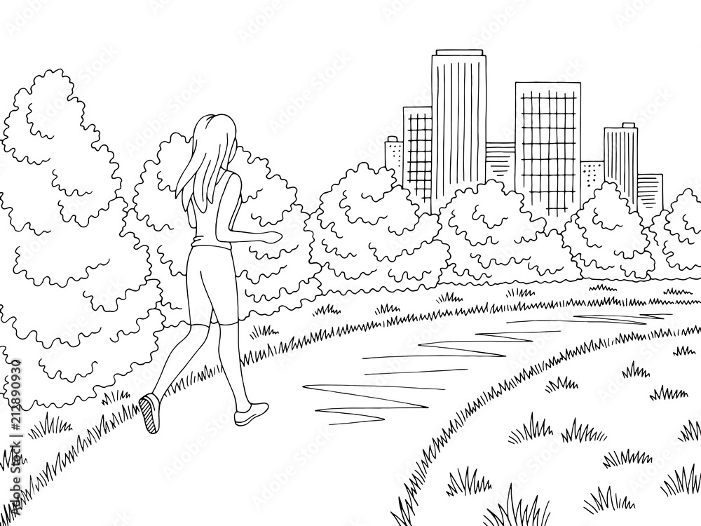 Girl Running Clipart Black And White