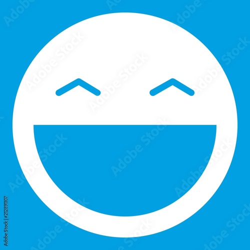 Laughing emoticon white isolated on blue background vector illustration
