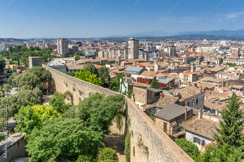 The city wall surrounds the Catalonian city of Girona in Spain