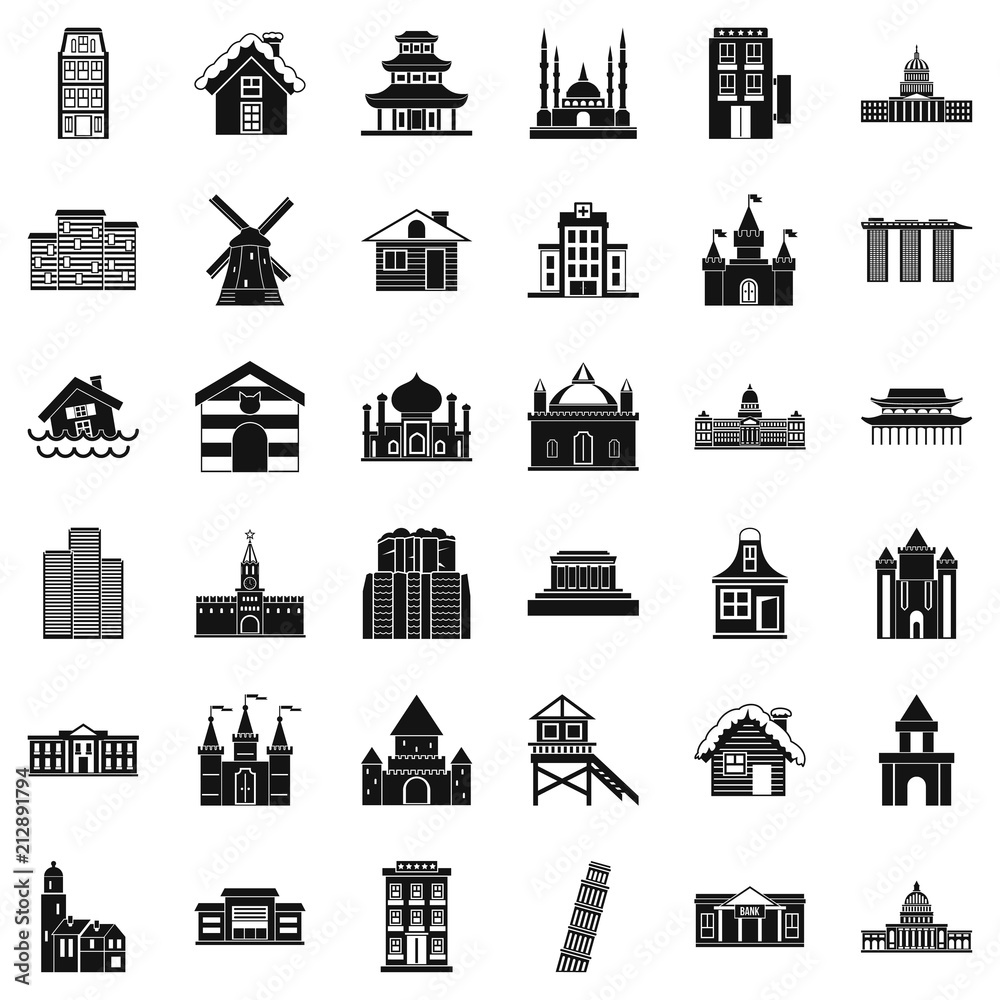 City building icons set. Simple style of 36 city building vector icons for web isolated on white background