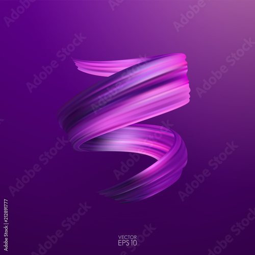 Vector illustration: 3d purple realistic brush stroke oil or acrylic paint. Wave Liquid shape. Trendy design.