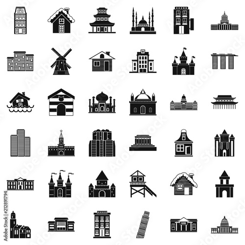 City building icons set. Simple style of 36 city building vector icons for web isolated on white background