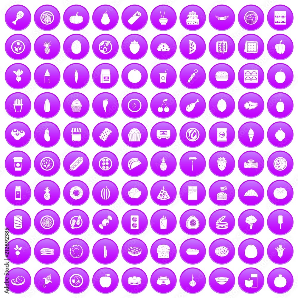 100 nutrition icons set in purple circle isolated vector illustration 100 nutrition icons set in purple circle isolated vector illustration