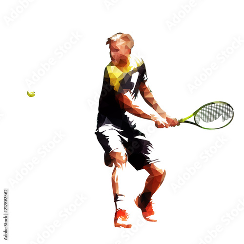 Tennis player polygonal vector illustration. Active people. Low poly athlete playing tennis