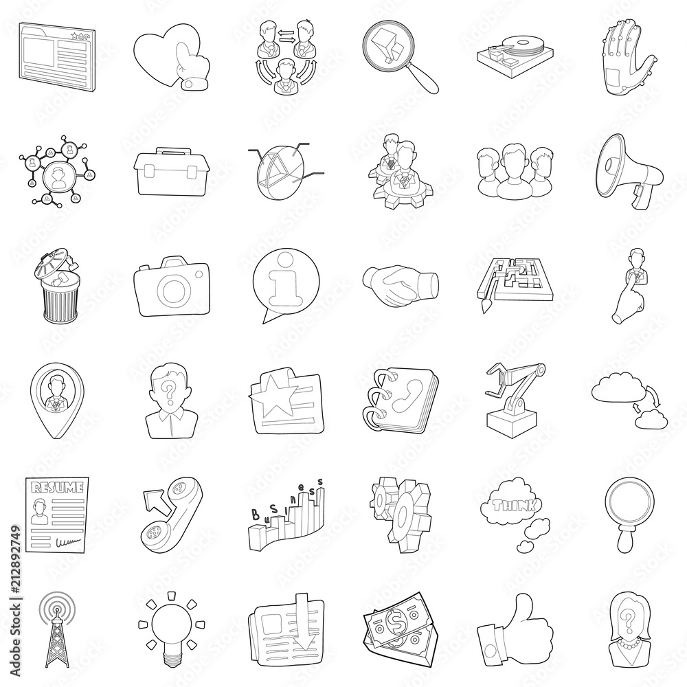 Business icons set. Outline style of 36 business vector icons for web isolated on white background Business icons set. Outline style of 36 business vector icons for web isolated on white background