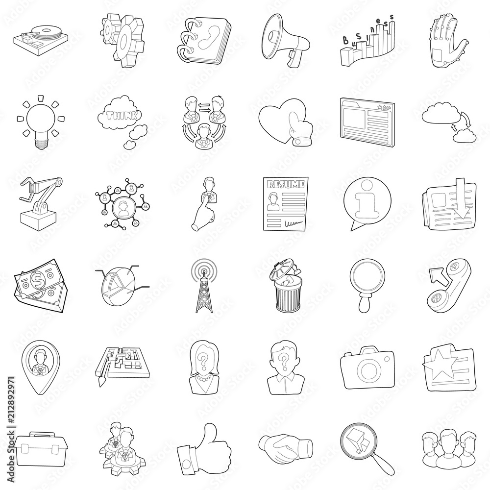 Hard business icons set. Outline style of 36 hard business vector icons for web isolated on white background Hard business icons set. Outline style of 36 hard business vector icons for web isolated on white background