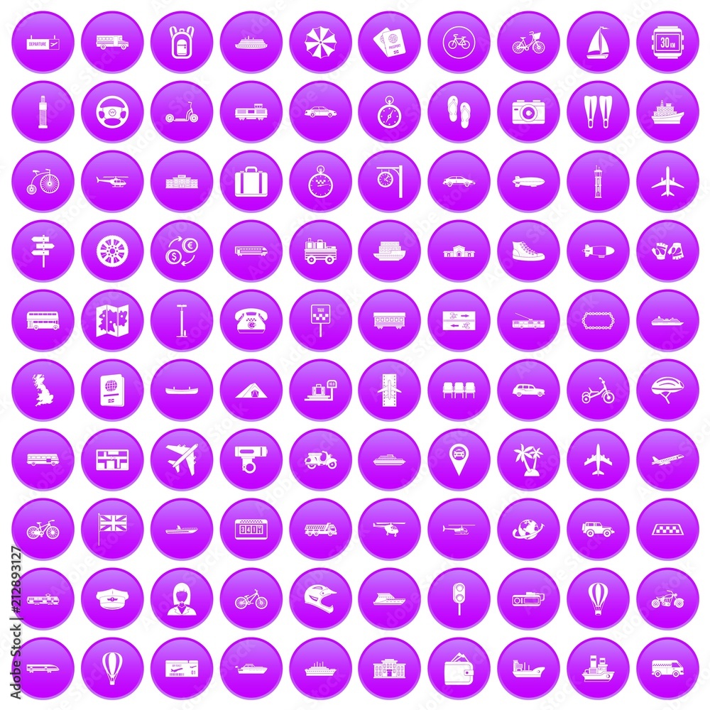 100 public transport icons set in purple circle isolated vector illustration 100 public transport icons set in purple circle isolated vector illustration