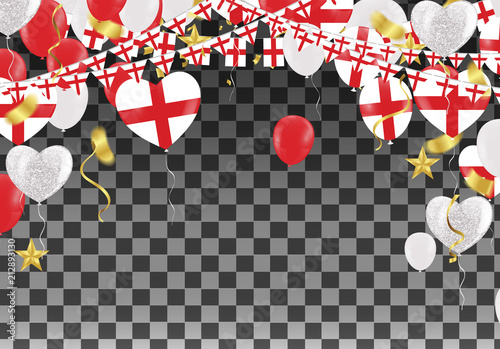 England Balloons with Countries flags of national England flags team group and ribbons flag ribbons, Celebration background template. victory.winner.football photo